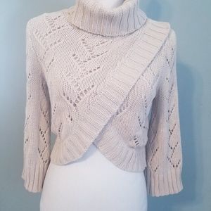 Bebe Womens  Cowl Neck Criss Crossed Cable Knit Cr